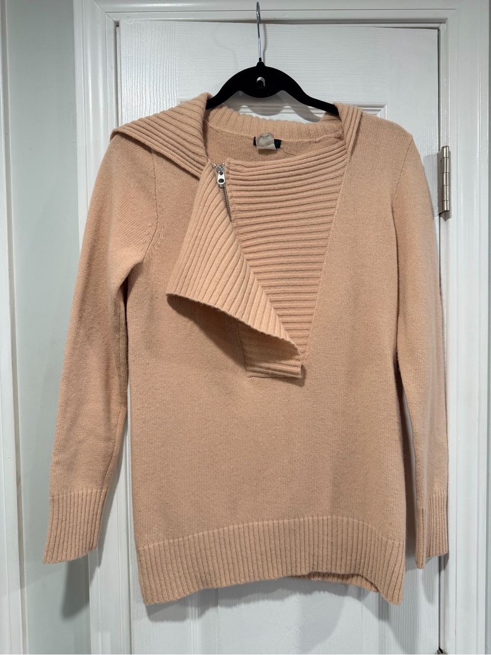 J.Crew Size S Cashmere Blend Asymmetrical Zip Sweater Blush Pink Cowl Neck